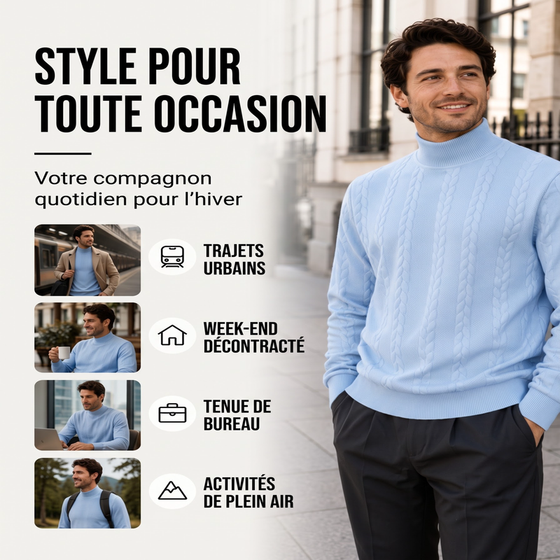Jersey de punto trenzado con cuello alto para hombre