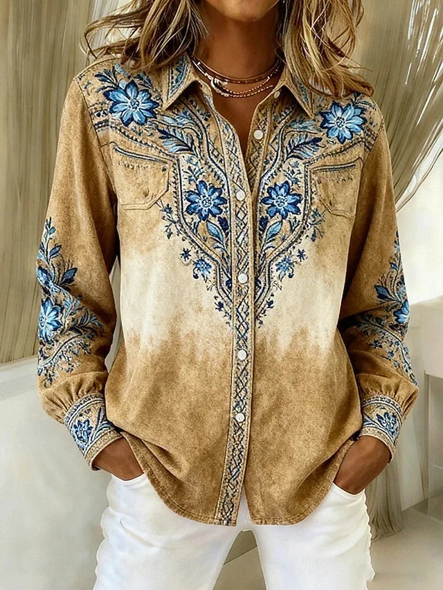 Blusa vintage con botones y estampado floral de estilo western
