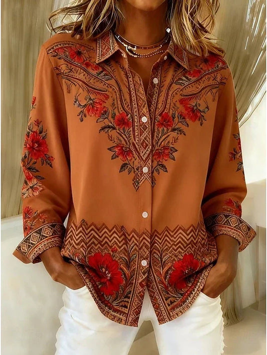 Blusa artística de manga larga con motivos florales