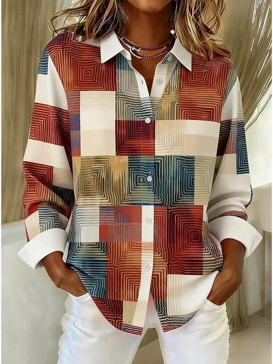 Blusa vintage de patchwork con botones en la parte delantera
