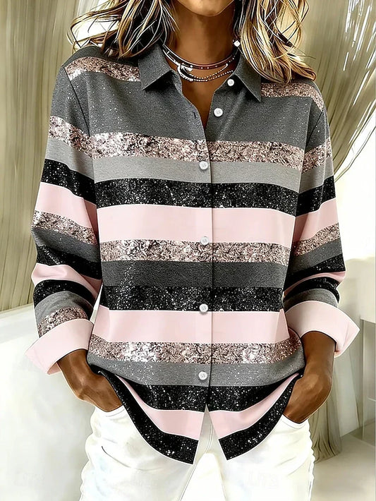 Blusa informal de rayas horizontales con botones